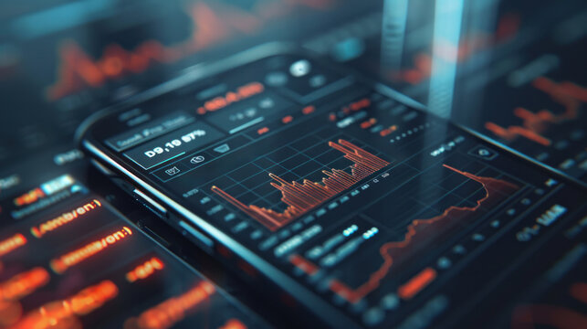 Detailed stock market analysis on a smartphone screen with red and green graphics highlighting trends and data