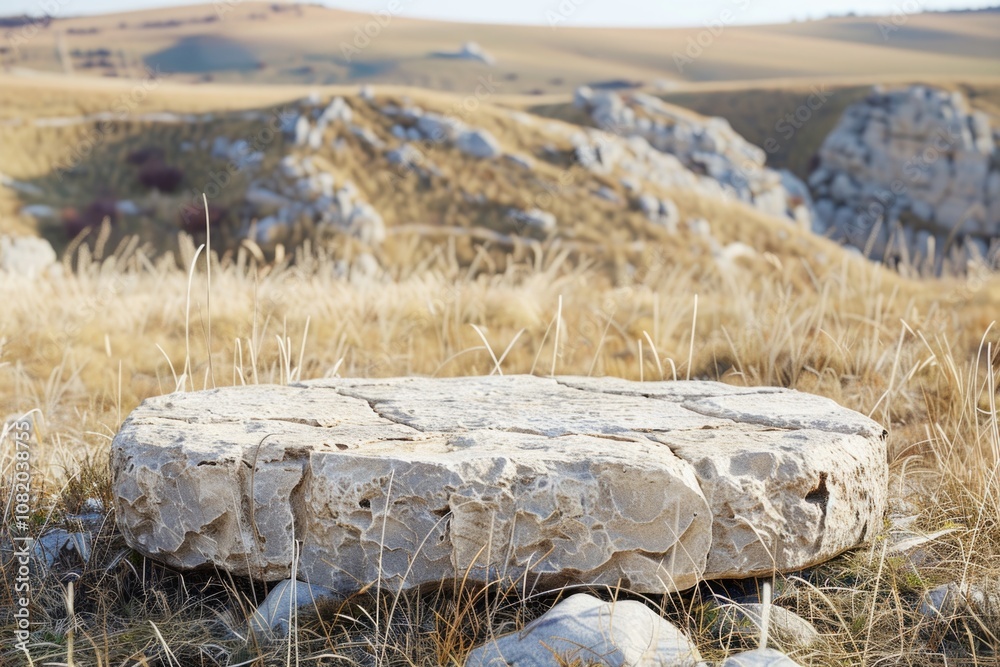 Aufkleber A large boulder sits in the center of an open field, surrounded by grass and possibly some wildflowers