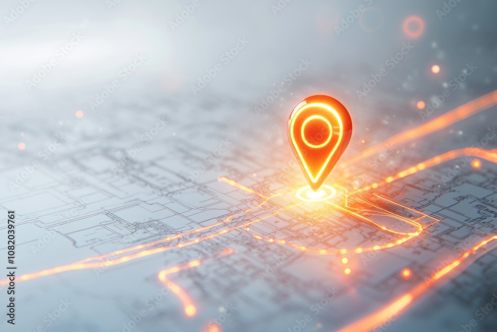 Poster A map with a red pin marking a specific location