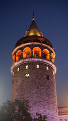 Obraz premium Galata Tower Illuminated at Night