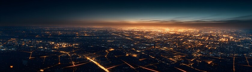 Obraz premium Aerial View of a City at Night with Digital Networks Illuminating Urban Landscapes and Connecting Communities in a Vibrant Night Sky
