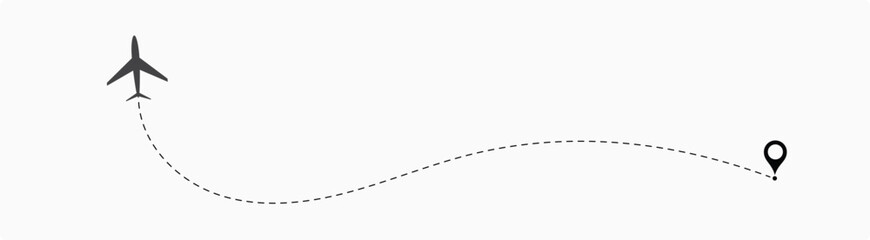 air plane flight route with the point of location line trace isolated on white background.