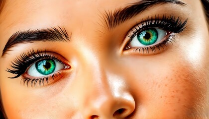 Fototapeta premium The girl's green eyes are very close, a picture created by AI.