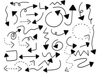 Set of arrow doodle hand drawn map sign symbol guide guidance direction