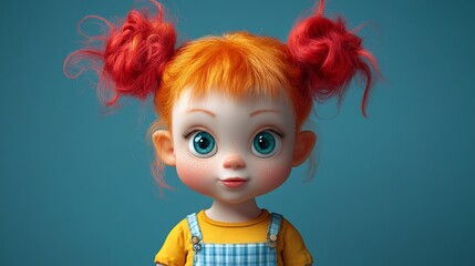 Cute cartoon girl with red hair and blue eyes looking at the camera.
