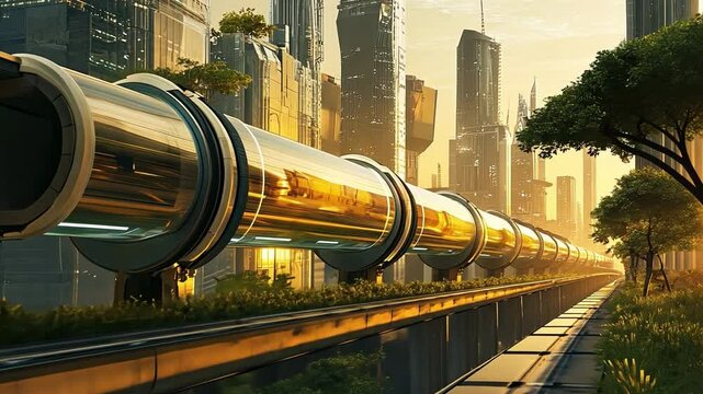 Futuristic Cityscape: Elevated Hyperloop Transit System 