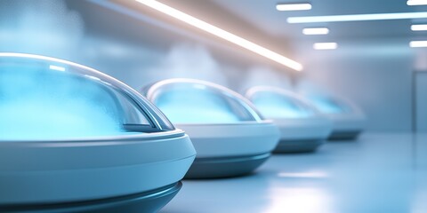 Fototapeta premium Modern cryotherapy capsules in minimalistic wellness center