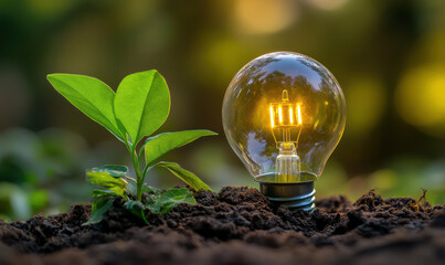 light bulb and growing plant symbolize new life and growth