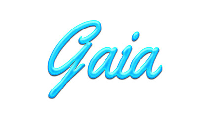 Glowing blue effect of name Gaia on white background.