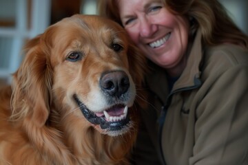 A person sitting with their loyal dog companion, perfect for animal-related or family-oriented themes