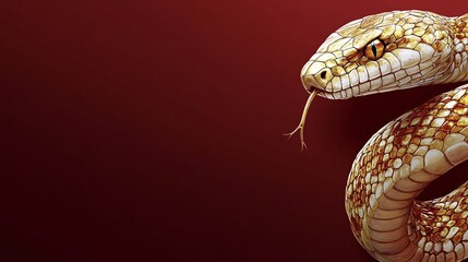 Fototapeta premium Close-Up Portrait of a Beautifully Patterned Snake Against a Rich Red Background, Highlighting the Intricate Details and Serpentine Grace with an Engaging Tongue Flick
