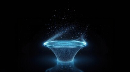 Holographic circular table floating in the air on a dark background, representing funnel optimization, sales strategy, and lead magnet visuals in digital marketing