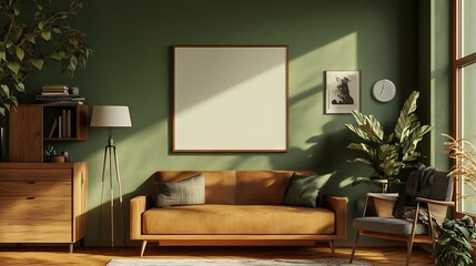 Frame blank and empty mockup, ISO A paper size. Living room wall poster mockup. Interior mockup with house background. Modern interior design. 3D rende.