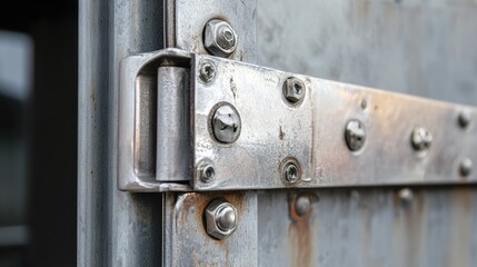 A close-up of the hinge area on a metal door frame, showcasing high-quality hardware and reliability.