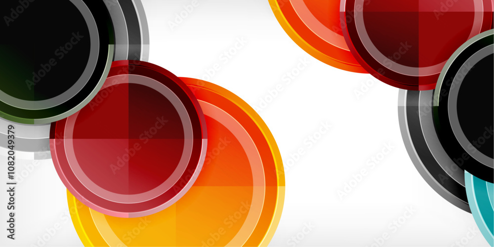 Poster abstract background - multicolored circles, trendy minimal geometric design, vector illustration