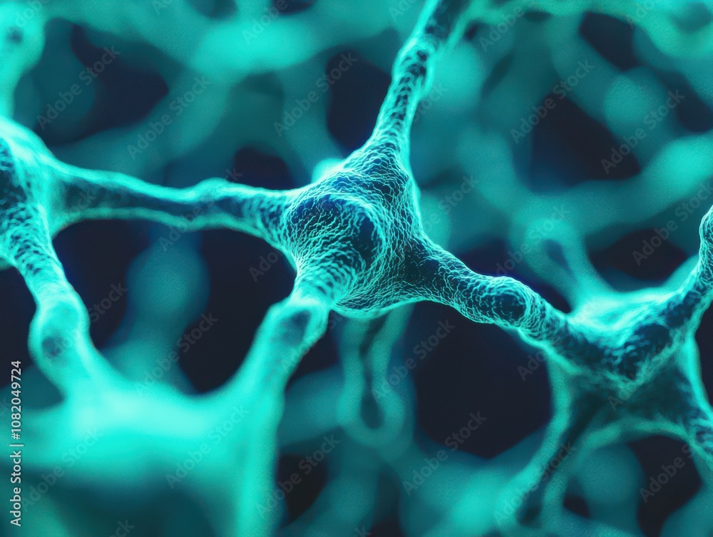 Poster exploring cellular structures neurons in science lab digital art micro perspective biological comple