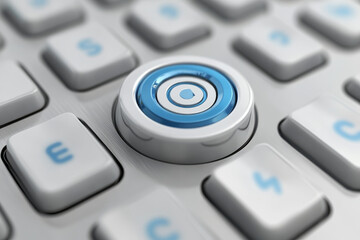 Fototapeta premium Close up of white button with blue target symbol