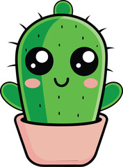 Cute Cartoon Cactus with eyes isolated on a white background