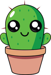 Cute Cartoon Cactus with eyes isolated on a white background