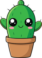 Cute Cartoon Cactus with eyes isolated on a white background