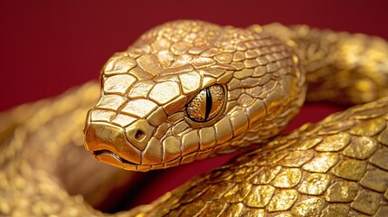 Intricately Detailed Golden Snake Sculpture Displaying Lifelike Features and Rich Textures for Art and Design Projects