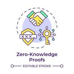 Zero-knowledge proofs multi color concept icon. Type of privacy enhancing technologies. Secure verification. Round shape line illustration. Abstract idea. Graphic design. Easy to use in article