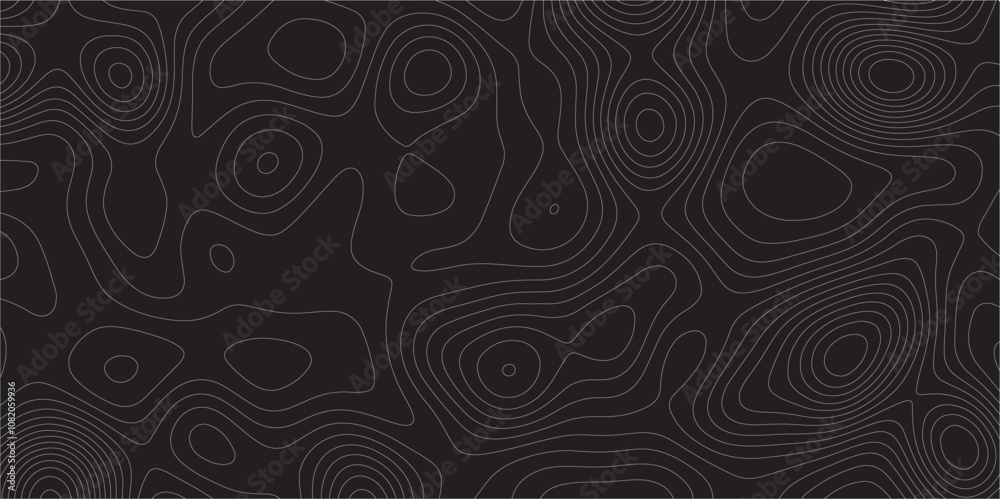 Poster Abstract white on black background Topographic line map pattern. Modern Abstract Design Concept Elegant Black Beautiful Topo Wallpaper Design illustration for art, fabric, packaging, web, banner.	