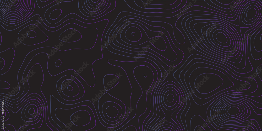 Poster Abstract black colorful gradient Topographic line map pattern background. Contour elevation topographic and textured Background Modern design with black background with topographic wavy Patte and dot	