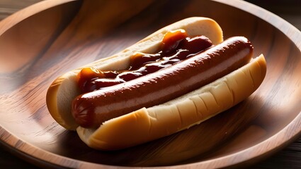 a zoom very close an delicious american hotdog
