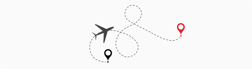 Airplane dotted route line. Path travel line shape. Flight route with start point and dash line. aircraft location tracking in a dotted path vector illustration isolated on white background.