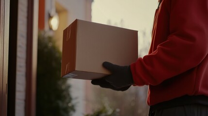 Professional Courier Delivering Package at Residential Doorstep: Emphasizing Reliability and Customer Service in E-commerce and Home Delivery Services