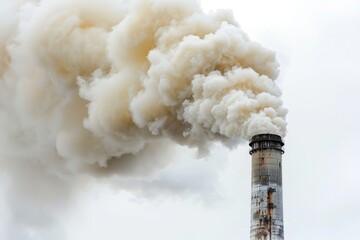 A large industrial smokestack releases thick smoke into the sky, contributing to air pollution