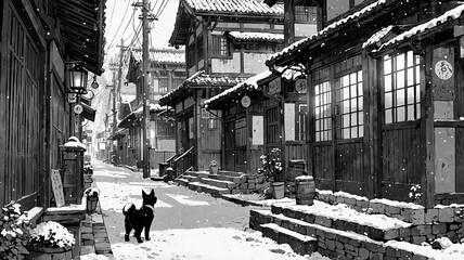 Old houses and corridors of Japan in anime style