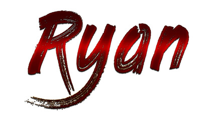 3D blood red design of name Ryan on white background.