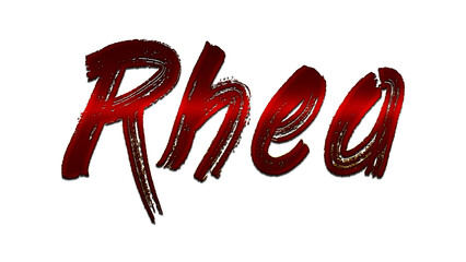 3D blood red design of name Rhea on white background.