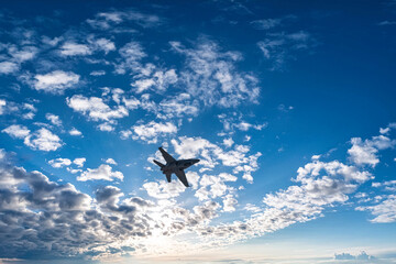 photographs of fighter jets, airplanes with power and elegance in the blue sky with white clouds