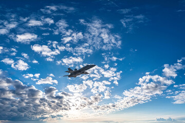 photographs of fighter jets, airplanes with power and elegance in the blue sky with white clouds