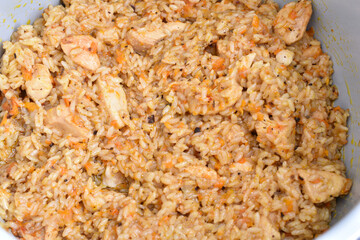 Top view of broth cooked in a multicooker.