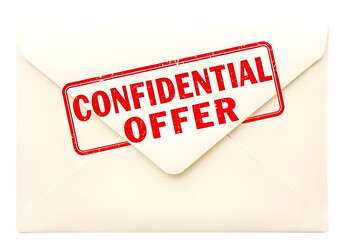 Custom Envelope with Confidential Offer Stamp Isolated on Transparent Background