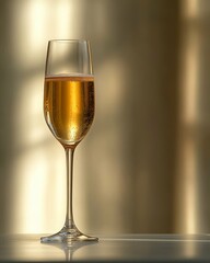 Sparkling Champagne in a Glass with Golden Light Reflection - Celebration and Luxury