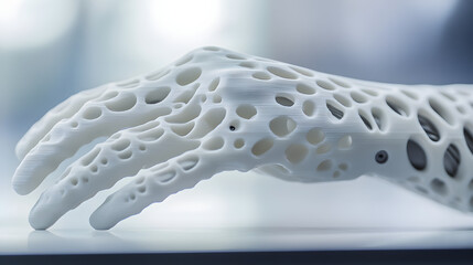 Detailed image of a 3D-printed prosthetic arm with a sleek modern design.