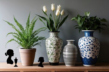 Vintage and Contemporary Vase Designs with Indoor Plant Containers and Home Decor Silhouettes