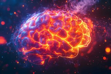 3D Illustration - Glowing Brain with Particles and Smoke