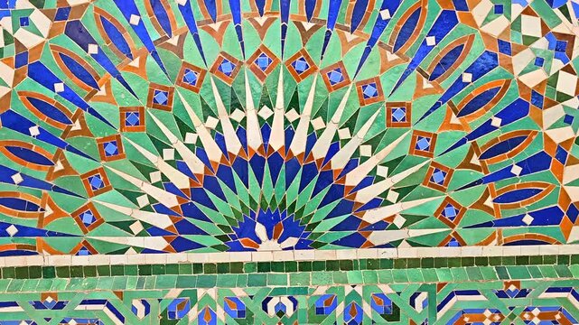 Traditional Moroccan Ornate Zellige Mosaic Art at Hassan II Mosque, Casablanca, Morocco