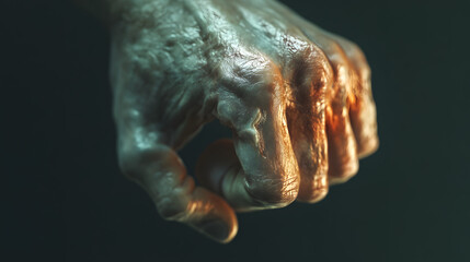 Detailed shot of a swollen and painful knuckle joint in a hand.