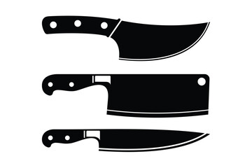 Several type of knives for Chef or Butcher. Kitchen Knife silhouettes for Restaurant or Butchery symbol sign logo design.