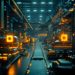 Fototapeta premium 3D Futuristic Factory Interior Automation Technology Illustration