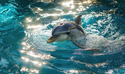 A dolphin is swimming in the ocean