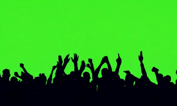 Celebratory Silhouette of People Holding Hands on Green Screen