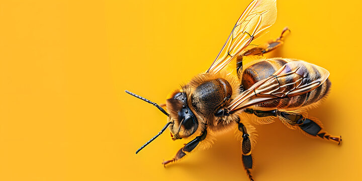 Macro Photography of Bee on Vibrant Yellow Background